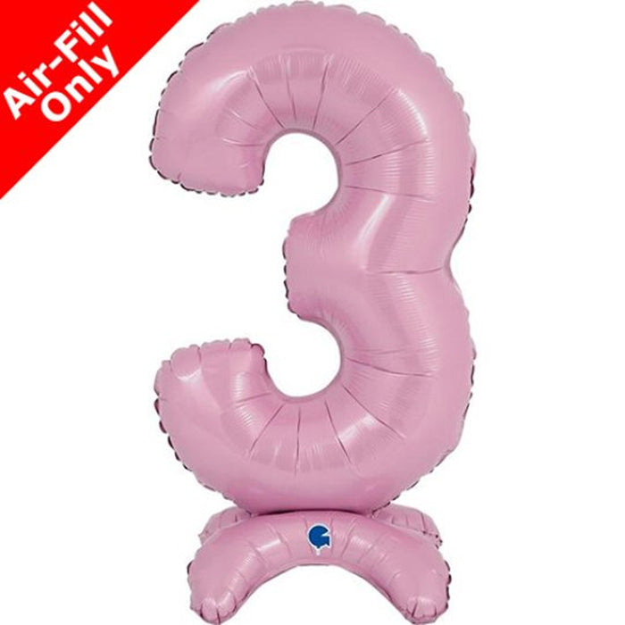 Pastel Pink Number 3 Air-Fill Standing Foil Balloon - 25" - No Helium Required!