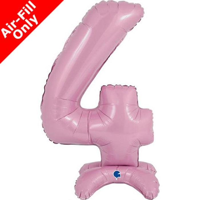 Pastel Pink Number 4 Air-Fill Standing Balloon - 25" - No Helium Required!