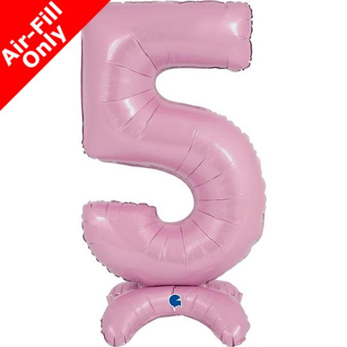 Pastel Pink Number 5 Air-Fill Standing Foil Balloon - 25" - No Helium Required!