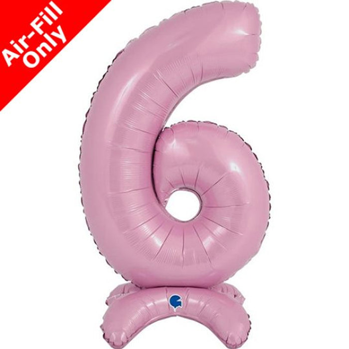 Pastel Pink Number 6 Air-Fill Standing Foil Balloon - 25" - No Helium Required!