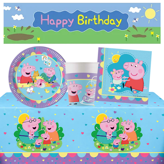 Peppa Pig Tableware Pack for 8 with FREE Banner