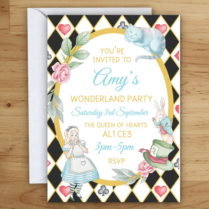 Personalised Alice in Wonderland Invitations - Pack of 16