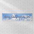 Après Skiing into my 50s Banner on White Brick Wall