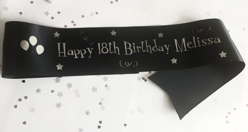 Personalised Birthday Sash- Black- 100mm