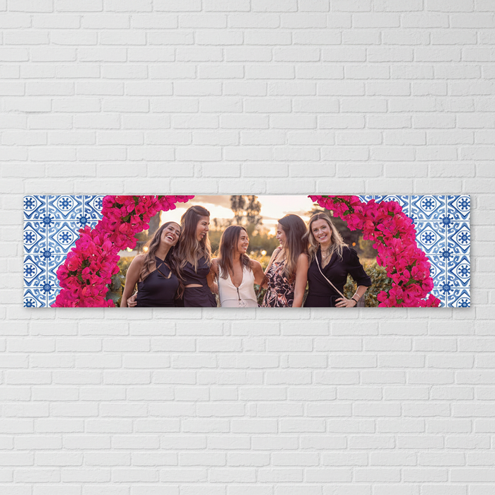 Greek Tile Banner on Modern White Brick Wall