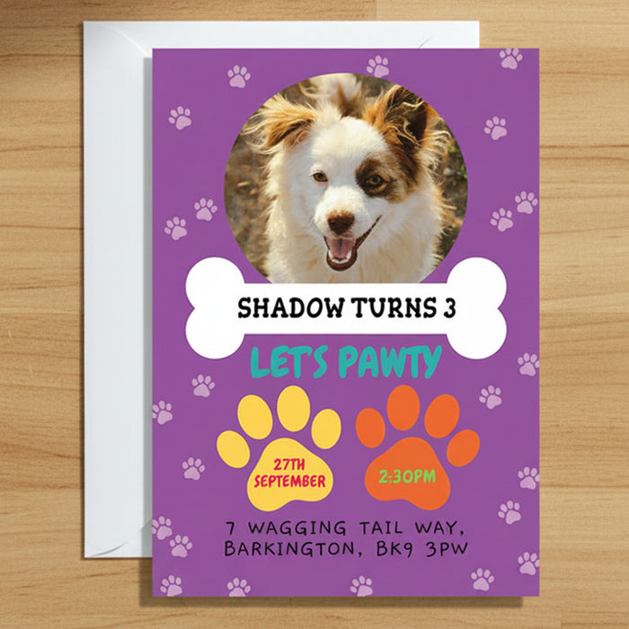 Personalised Dog Paw Photo Invite - Pack of 16