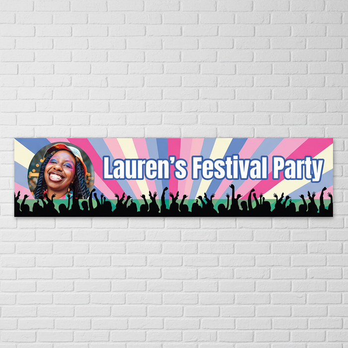 Festival Photo Banner on White Brick Wall