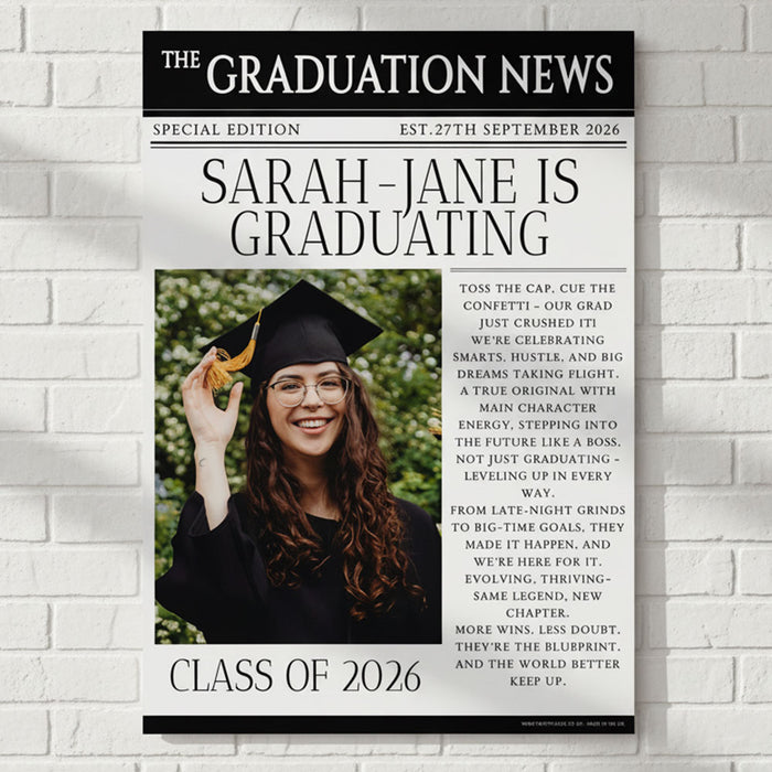 Personalised Graduation Newspaper Poster - A3