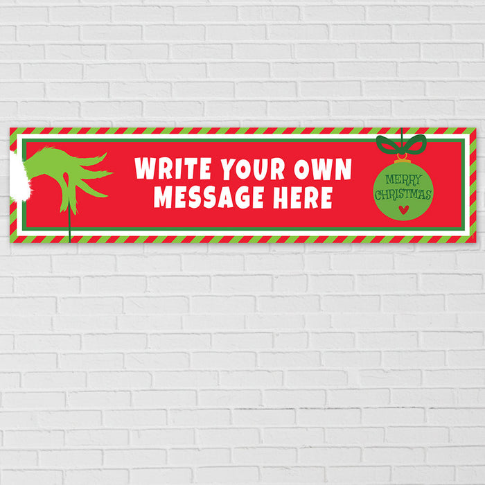 Personalised Mean Green Christmas Banner - 120cm x 30cm