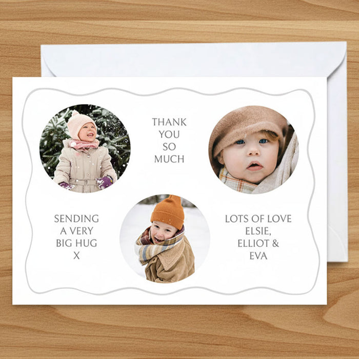 Personalised Multi 3 Photo Circle Landscape Thank you Cards - Pack of 8