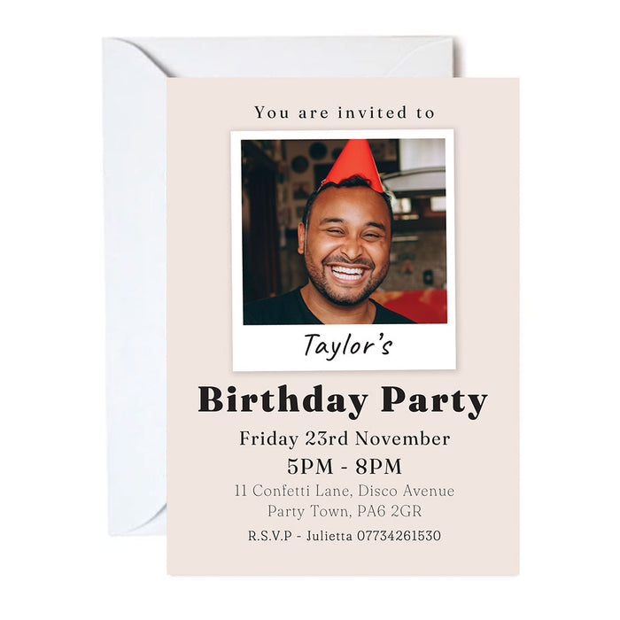 Personalised Polaroid Photo Beige Invite - Pack of 16