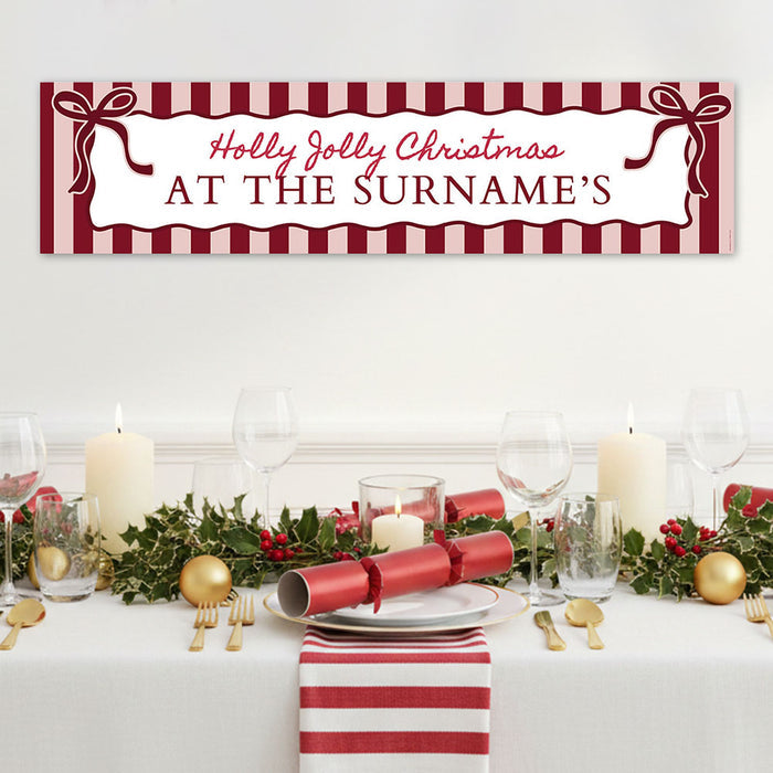 Personalised Red and Pink Holly Jolly Christmas Banner - 120cm x 30cm