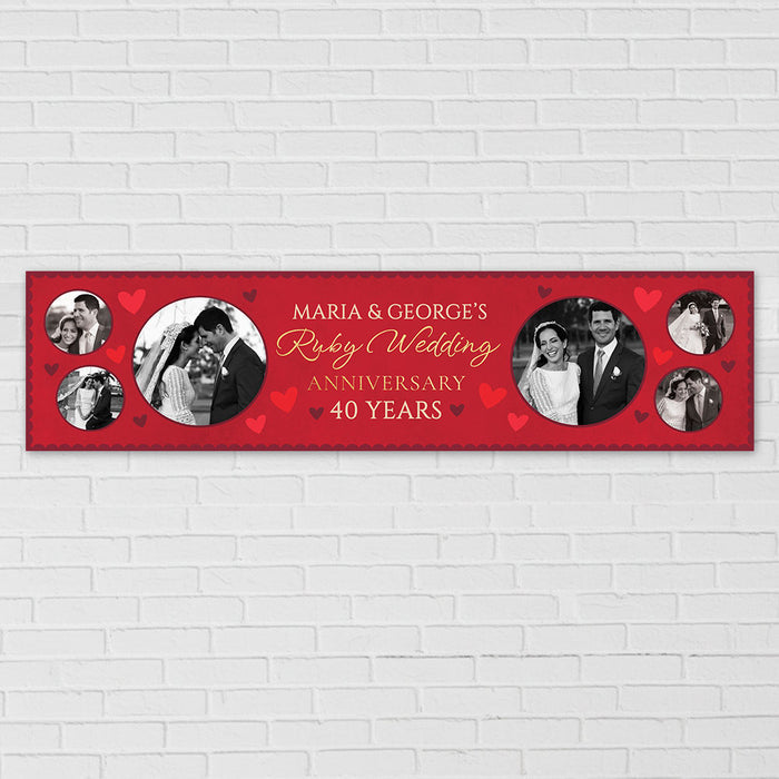 Personalised Ruby Wedding Anniversary 40 years Multi Photo Banner  - 120cm x 30cm