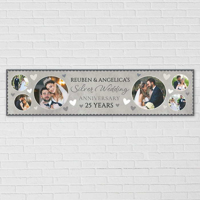 Personalised Silver Wedding Anniversary 25 years Multi Photo Banner  - 120cm x 30cm
