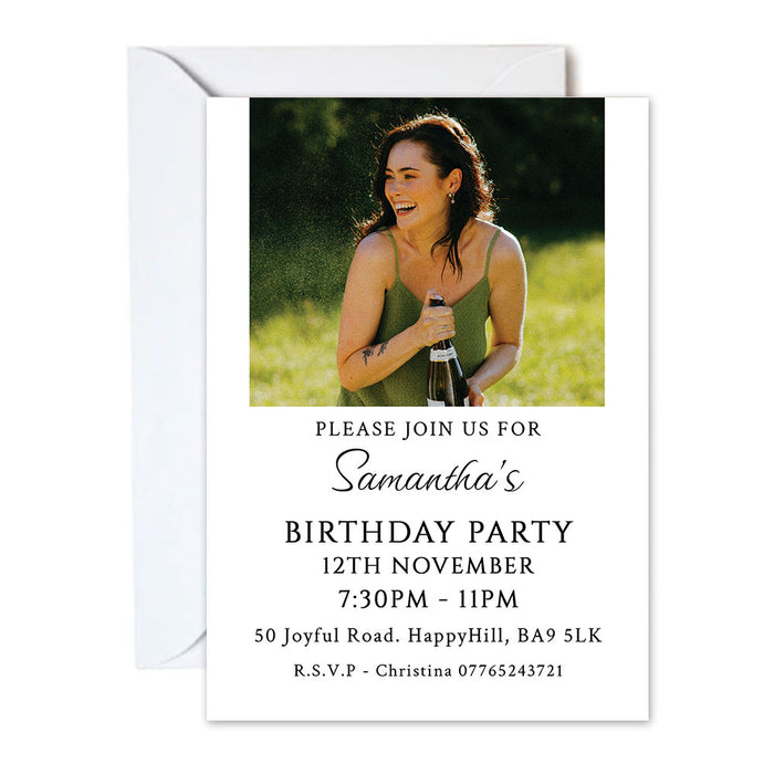 Personalised Simple Photo White and Black Invite - Pack of 16
