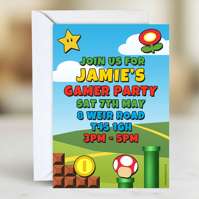 Personalised Super Plumber Bros Invitations - Pack of 16