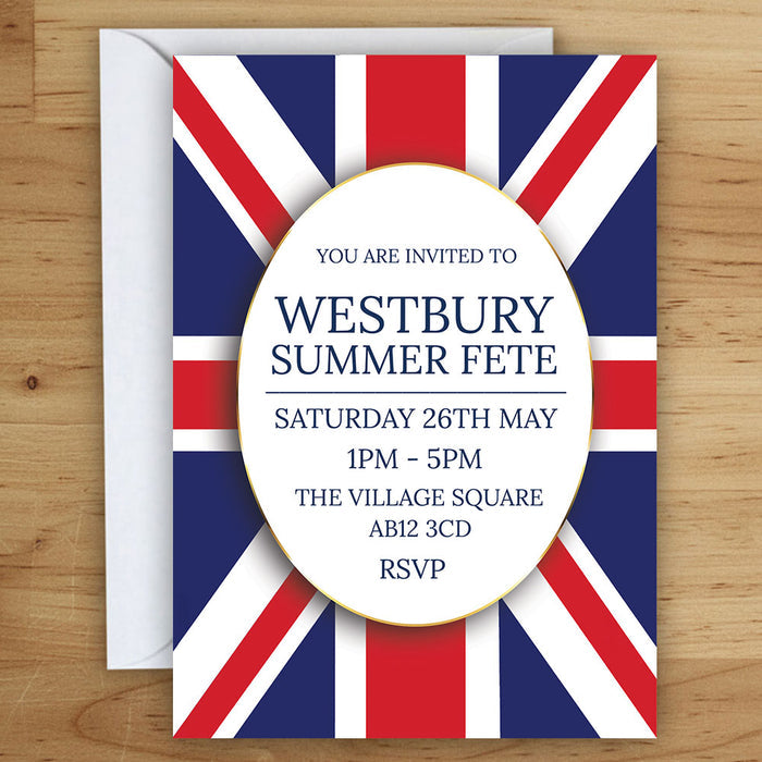 Personalised Union Jack British Party Invitations - Pack of 16