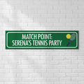Match Point Tennis Party Banner on White Brick Wall