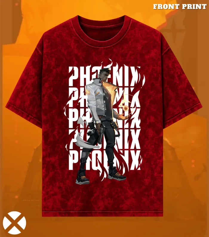 Phoenix – Blazing Rebirth Valorant Acid Wash Tee | Bold Gamer Streetwear - Valorant