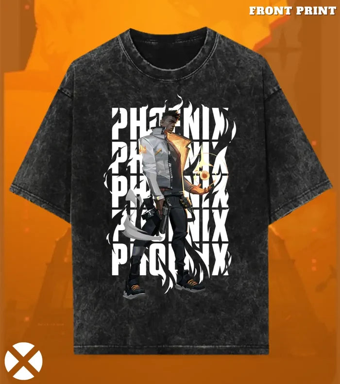 Phoenix – Blazing Rebirth Valorant Acid Wash Tee | Bold Gamer Streetwear - Valorant