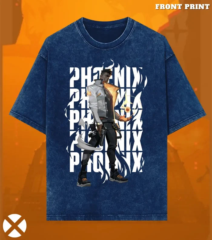 Phoenix – Blazing Rebirth Valorant Acid Wash Tee | Bold Gamer Streetwear - Valorant