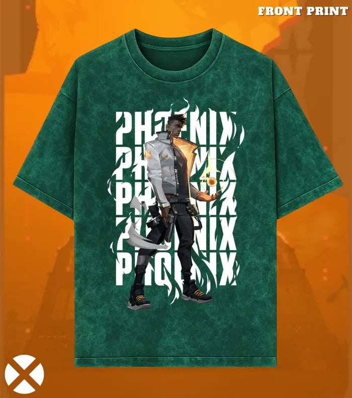 Phoenix – Blazing Rebirth Valorant Acid Wash Tee | Bold Gamer Streetwear - Valorant