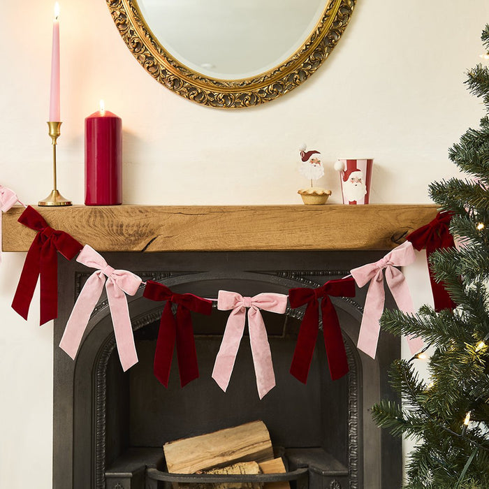 Pink and Burgundy Velvet Bow Garland - 2m