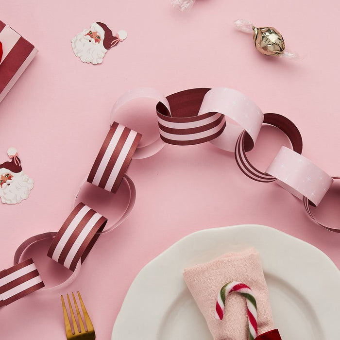 Pink and Red Stripe Paper Chains - Pack of 48