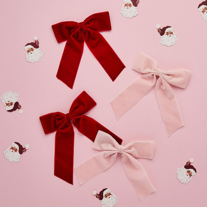 Pink and Red Velvet Bow Clip Decorations - Pack of 6