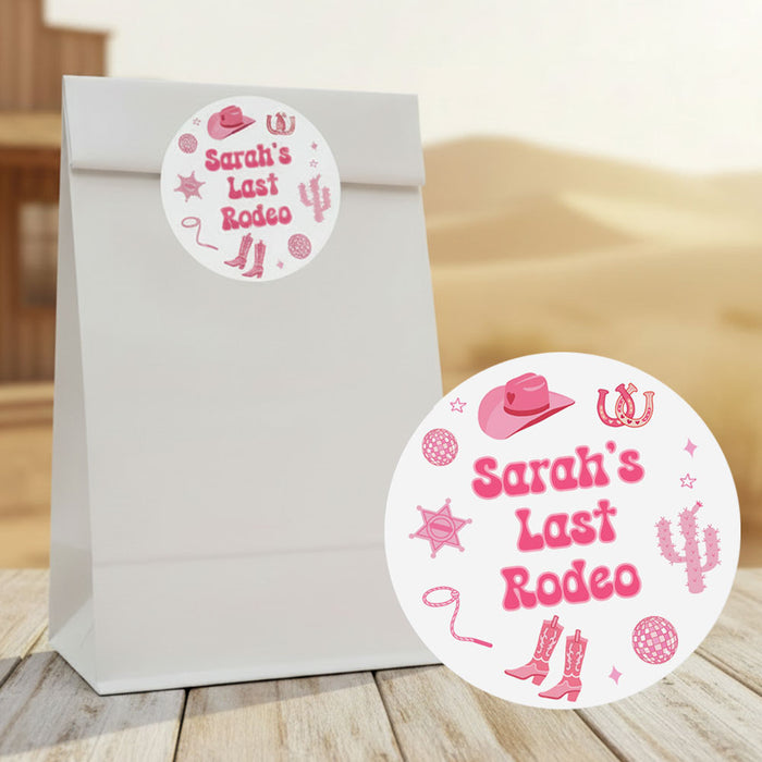 Pink Cowgirl Party Bags with Personalised Round Stickers - Pack of 12