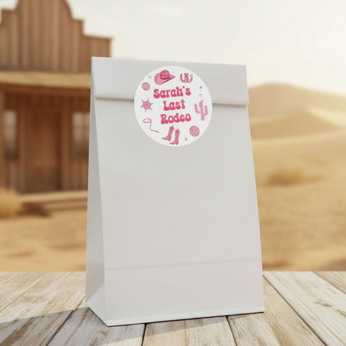 Pink Cowgirl Party Bags with Personalised Round Stickers - Pack of 12
