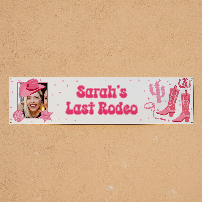 Sarah's Last Rodeo Pink Cowgirl Banner Sandy Wild West Wall