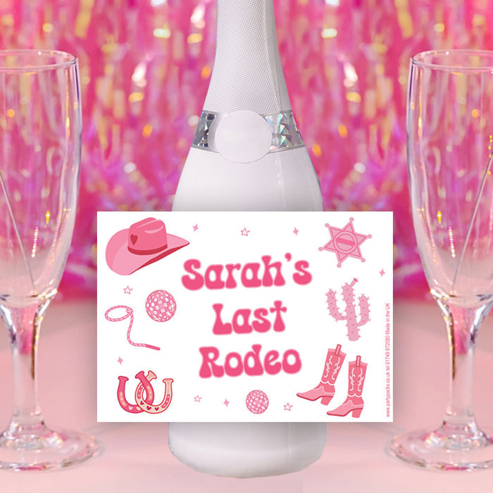 Pink Cowgirl Personalised Wine Labels - Sheet of 4