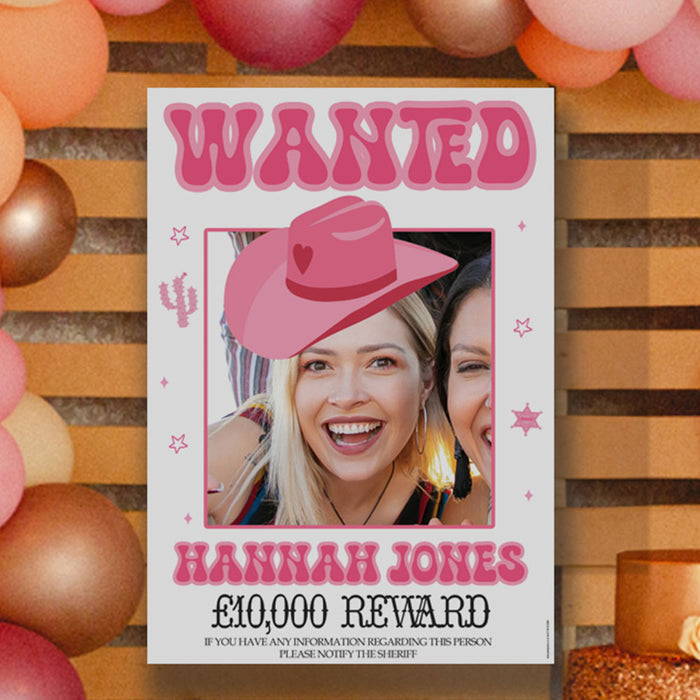 Pink Cowgirl Wanted Photo Personalised Poster - A3