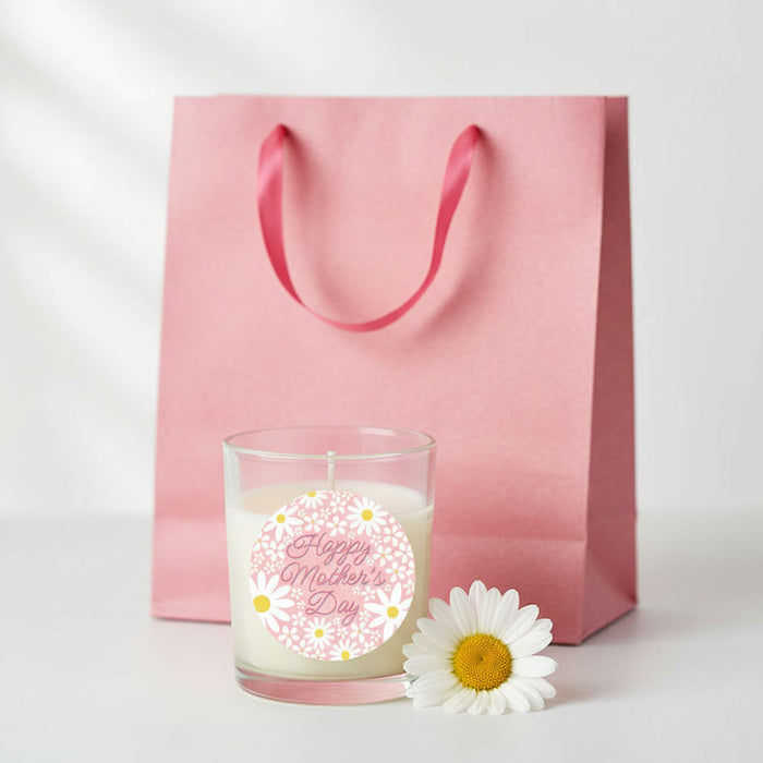 Pink Daisy Happy Mother's Day Unscented Candle In Glass Holder  - 6.5cm - Each