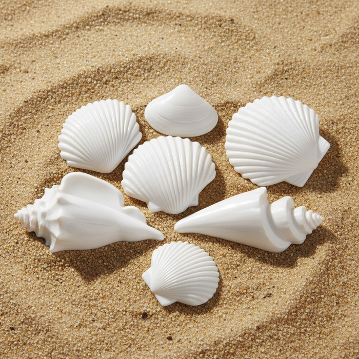 White Seashell Decorations on Sandy Beach