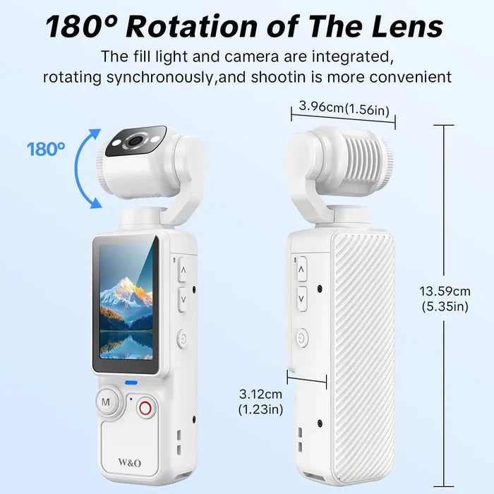 Q7 Rotating Lens 2.5K 100 MP Action Video Camera with Memory Card, White