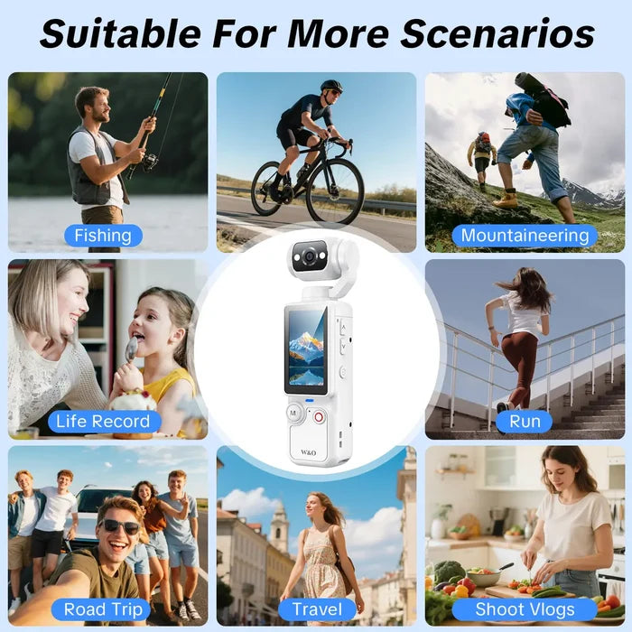 Q7 Rotating Lens 2.5K 100 MP Action Video Camera with Memory Card, White