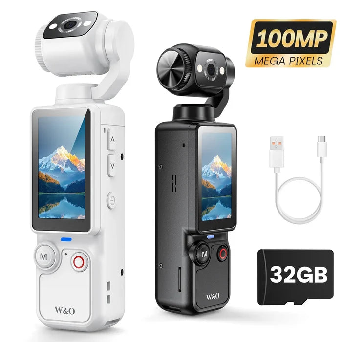 Q7 Rotating Lens 2.5K 100 MP Action Video Camera with Memory Card, White