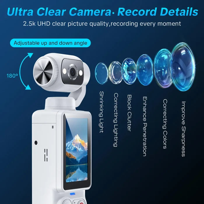 Q7 Rotating Lens 2.5K 100 MP Action Video Camera with Memory Card, White