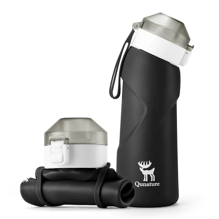 qunature 700 ml collapsible silicone water bottle #Color_Black