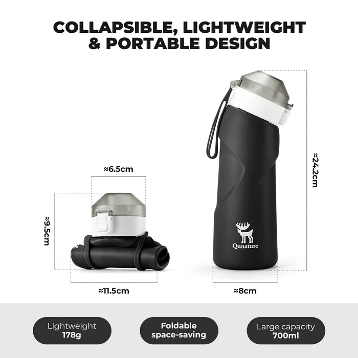 qunature 700 ml collapsible silicone water bottle #Color_Black