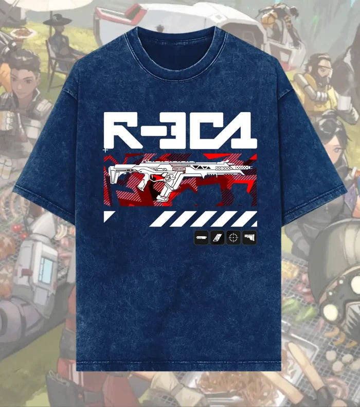 R-301 Carbine Tactical Tee – Apex Legends Inspired Gaming Oversized Acid-WashT-Shirt - Navy / S - Apex legends