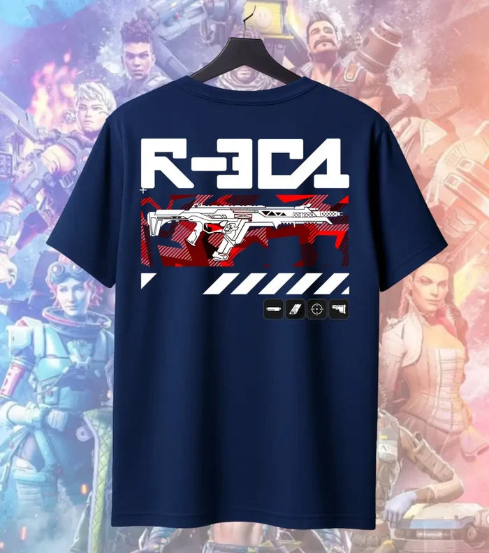 R-301 Carbine Tactical Tee – Apex Legends Inspired Gaming T-Shirt - Back (Dual Print) / Navy / S - Apex legends