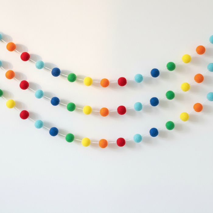 Rainbow Felt Pom Pom Garland Lifestyle
