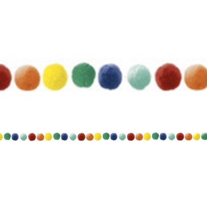 A colorful Rainbow Felt Pom Pom Garland with multicolored pom-poms arranged in a line.