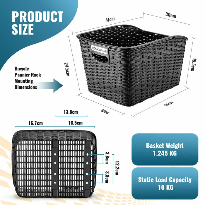 ROCKBROS rear rack bike basket large reflective 10kg load