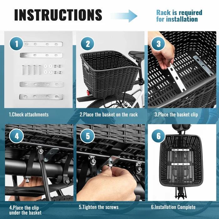 ROCKBROS rear rack bike basket large reflective 10kg load