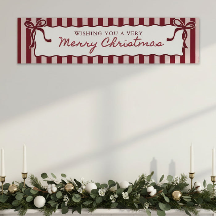 Red and Pink Stripe Merry Christmas Banner - 120cm x 30cm