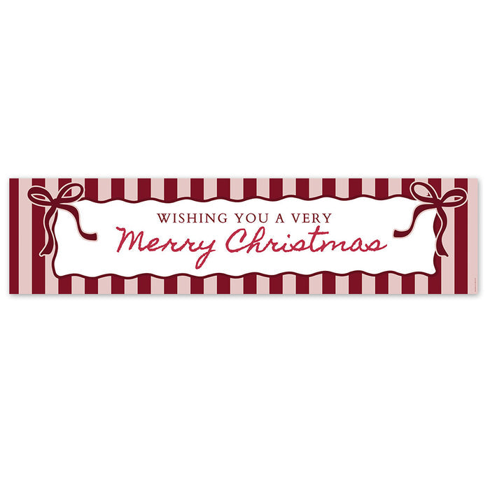 Red and white striped banner with 'Wishing you a very Merry Christmas' text on a white background